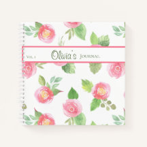 Floral Elegant Jouw naam Script Roze Roses Journal