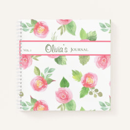 Floral Elegant Jouw naam Script Roze Roses Journal Notitieboek