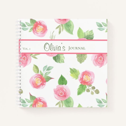 Floral Elegant Jouw naam Script Roze Roses Journal Notitieboek (Voorkant)