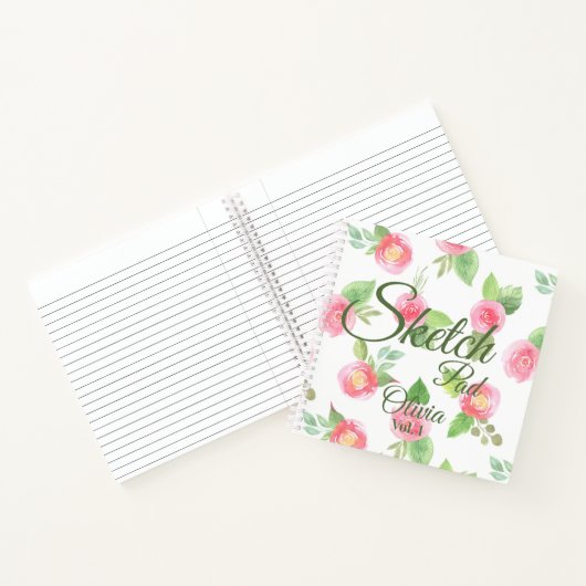 Floral Elegant Jouw naam Script Roze Roses Schets Notitieboek (Binnen)