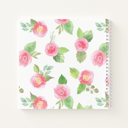 Floral Elegant Jouw naam Script Roze Roses Schets Notitieboek (Achterkant)