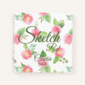 Floral Elegant Jouw naam Script Roze Roses Schets Notitieboek (Voorkant)