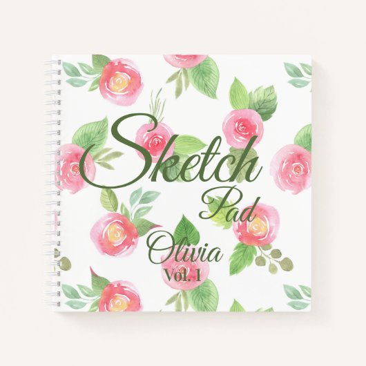 Floral Elegant Jouw naam Script Roze Roses Schets Notitieboek (Voorkant)