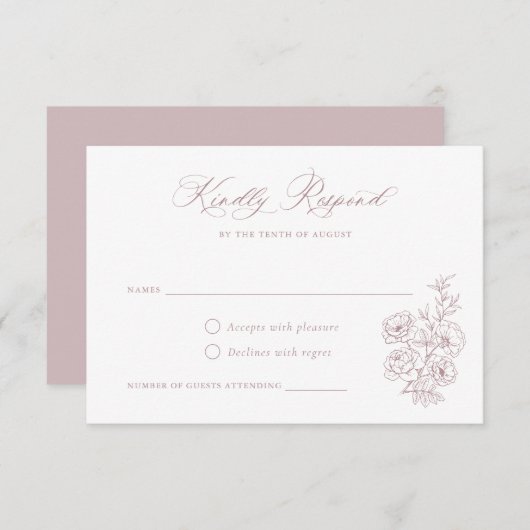 Floral Elegant Kalligrafie Script Dusty Rozen RSVP Kaart (Voorkant / Achterkant)