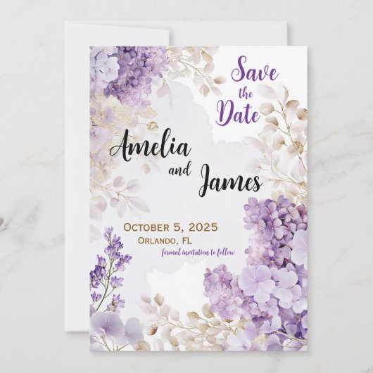 Floral Elegant Lavendel Wedding Save the Date Kaart (Voorkant)