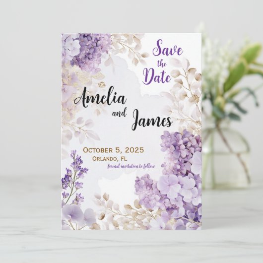 Floral Elegant Lavendel Wedding Save the Date Kaart (Staand voorkant)