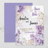 Floral Elegant Lavendel Wedding Save the Date Kaart (Voorkant / Achterkant)