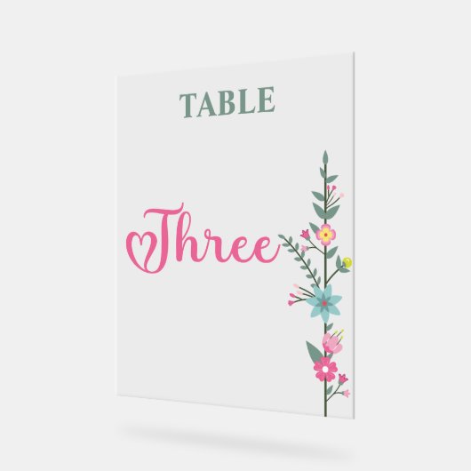 Floral Elegant Liefde Trouwtafel Nummer Drie Acryl Bord (Hoek)