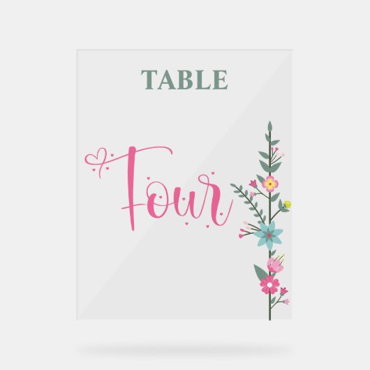 Floral Elegant Liefde Trouwtafel Nummer VIER Acryl Bord (Voorkant)