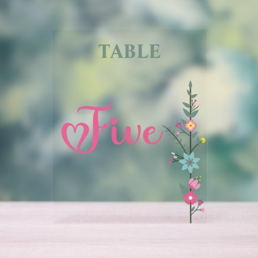 Floral Elegant Liefde Trouwtafel Nummer VIJF Acryl Bord (Neutraal)