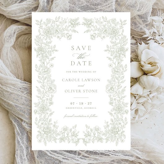 Floral Elegant  Lijst Bruiloft Save the Date Kaart