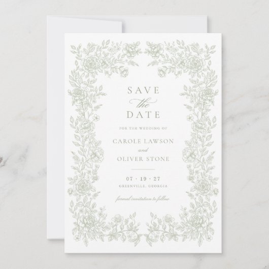 Floral Elegant  Lijst Bruiloft Save the Date Kaart (Voorkant)