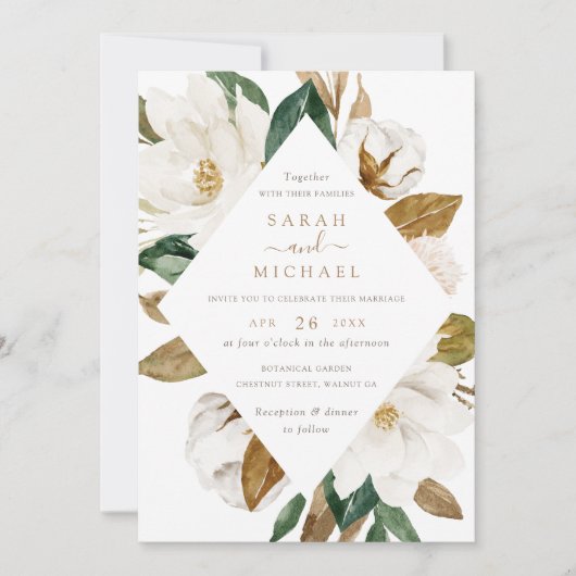 Floral Elegant Magnolia Beige Neutral Wedding Kaart (Voorkant)