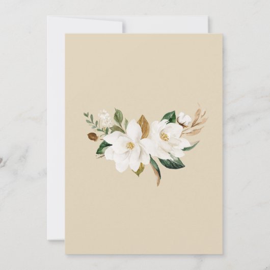 Floral Elegant Magnolia Beige Neutral Wedding Kaart (Achterkant)