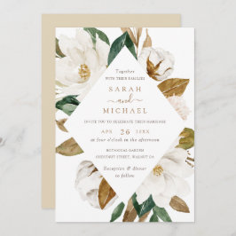 Floral Elegant Magnolia Beige Neutral Wedding Kaart