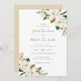 Floral Elegant Magnolia Beige Neutral Wedding Kaart