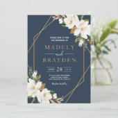 Floral Elegant Magnolia Blush Navy Neutral Kaart (Staand voorkant)