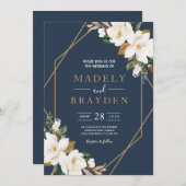 Floral Elegant Magnolia Blush Navy Neutral Kaart (Voorkant / Achterkant)