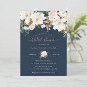 Floral Elegant Magnolia Blush Navy Vrijgezellenfee Kaart (Staand voorkant)