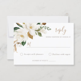 Floral Elegant Magnolia Blush Neutral Wedding RSVP Kaart