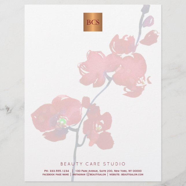Floral elegant metallic goud koper monogrammed briefhoofd ontwerp (Voorkant)