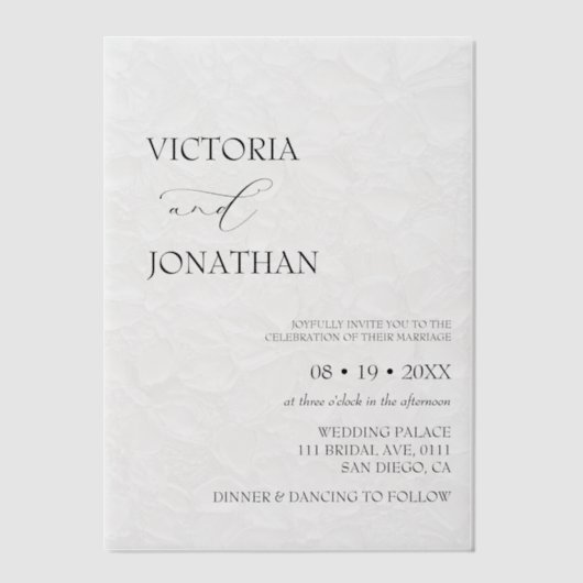 Floral Elegant Minimaal Wit Huwelijk Vellum Uitnodigingen (Voorkant)