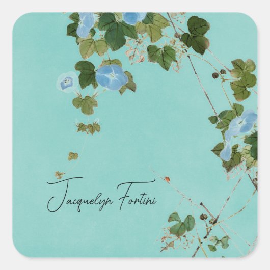 Floral Elegant Minimalist Calligraphy Naam toevoeg Vierkante Sticker (Voorkant)