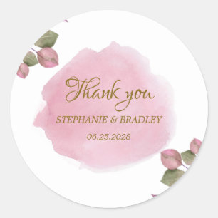 Floral Elegant Modern Blush Roze Bruiloft Dank u Ronde Sticker