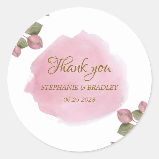 Floral Elegant Modern Blush Roze Bruiloft Dank u Ronde Sticker (Voorkant)