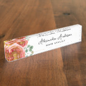 Floral Elegant Modern Waterverf Pastel Blush Roze Naambordje (Zijkant)