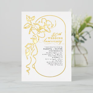 Floral Elegant Modern Wedding Jubileum Gold Folie Uitnodiging