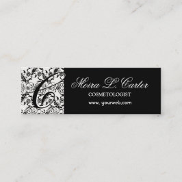 Floral Elegant Monogram Damask Black Lace Mini Visitekaartje