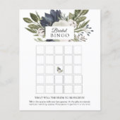 Floral Elegant Navy Blue Bridal Bingo (Voorkant)