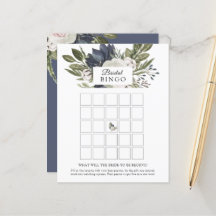Floral Elegant Navy Blue Bridal Bingo