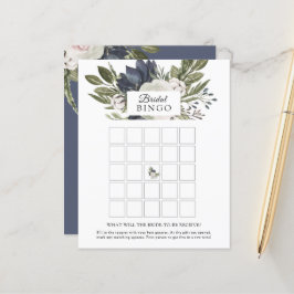 Floral Elegant Navy Blue Bridal Bingo