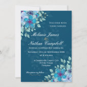 Floral Elegant Navy Blue en Light Blue Waterverf Kaart (Voorkant)