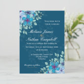 Floral Elegant Navy Blue en Light Blue Waterverf Kaart (Staand voorkant)