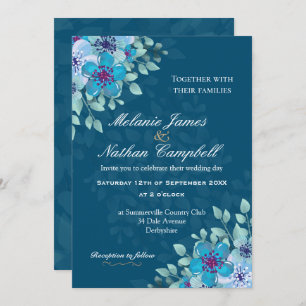 Floral Elegant Navy Blue en Light Blue Waterverf Kaart