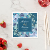 Floral Elegant Navy Blue en Light Blue Waterverf Servet (Insitu)