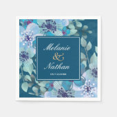 Floral Elegant Navy Blue en Light Blue Waterverf Servet (Voorkant)