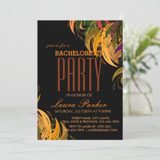 Floral Elegant Oranje vrijgezellenfeest Kaart (Staand voorkant)