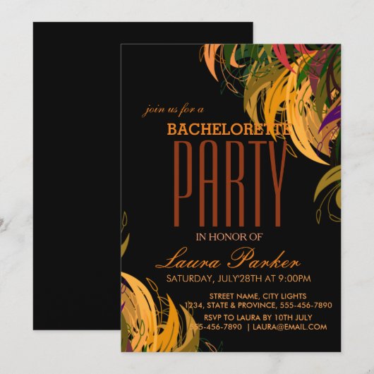 Floral Elegant Oranje vrijgezellenfeest Kaart (Voorkant / Achterkant)