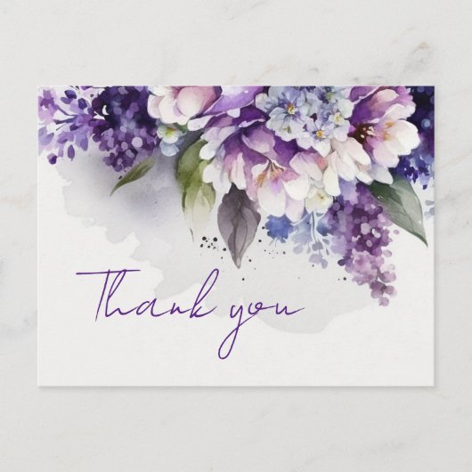 Floral Elegant Paars Chic Boho Wedding Bedankt Briefkaart (Voorkant)