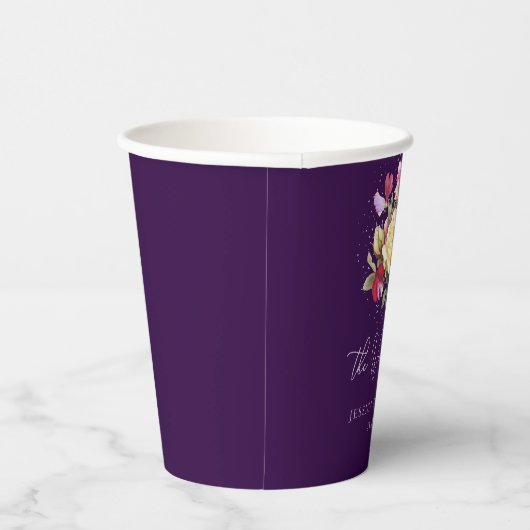  Floral Elegant Paars Pink Yellow Weddenschap Papieren Bekers (Rechts)