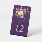  Floral Elegant Paars Pink Yellow Weddenschap Reclamebord Met Voetstuk (Voorkant)