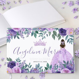 Floral Elegant Paarse Quinceanera Gastenboek
