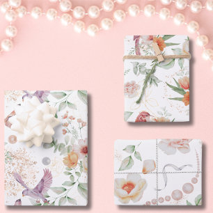 Floral Elegant Pattern  Flowers verlaten vogels Inpakpapier Vel