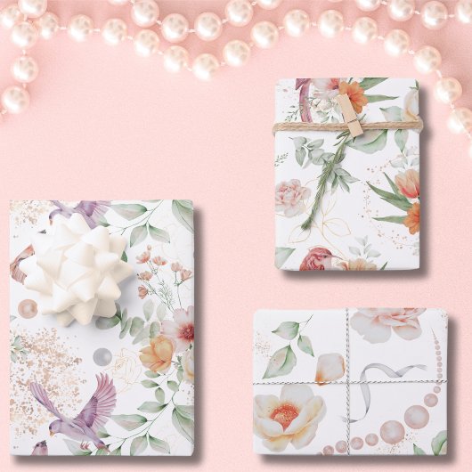 Floral Elegant Pattern  Flowers verlaten vogels Inpakpapier Vel