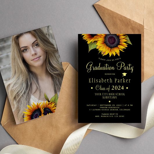 Floral elegant PHOTO-chic graduparty Kaart