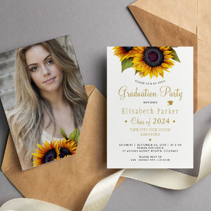 Floral elegant PHOTO-proefschrift Invitat Kaart
